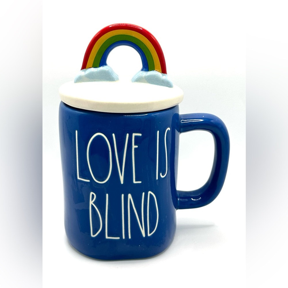 Rae Dunn ‘Love is Blind’ Mug with Rainbow Topper